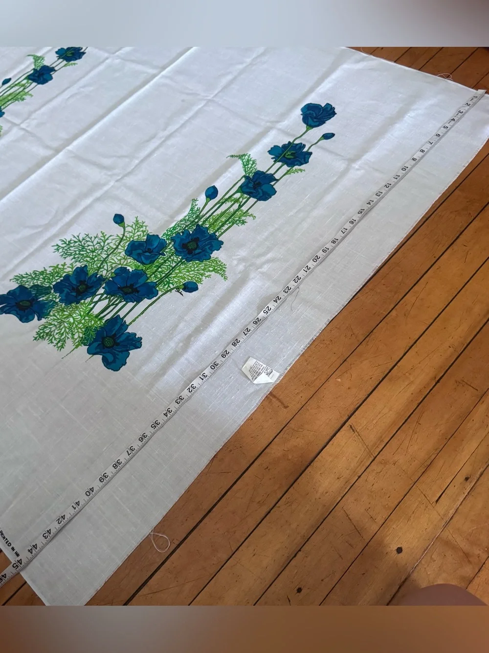 Vintage Alfred Shaheen Fabric Hawaiian floral blue hand panted 60s